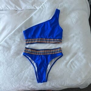 Frankie's Bikinis Blue Asymmetrical One-Shoulder Bikini